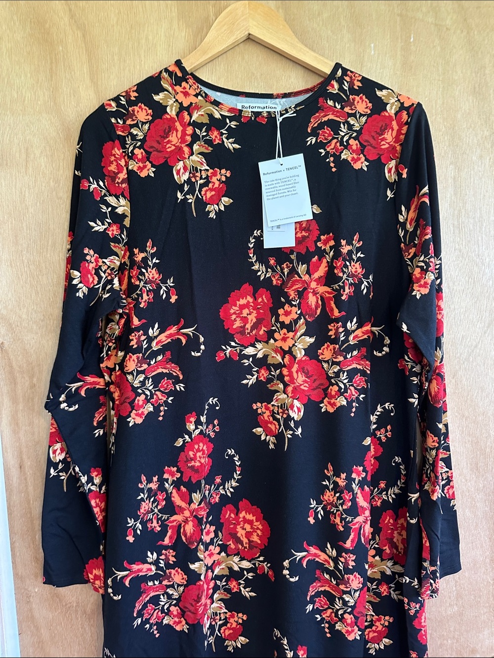 Reformation Black Maxi Dress with Red and Tan Floral Print - Picture 3 of 7